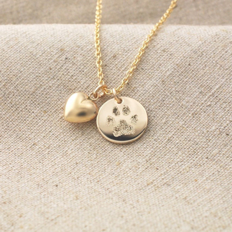 14k Gold Engravable Paw Print Necklace | Tiny Tags