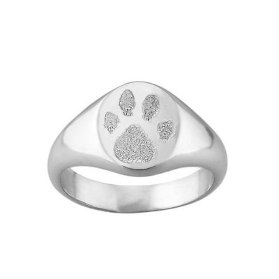 Your pet's actual paw print signet ring  - available in solid 14k gold or sterling silver - Personalized custom dog or cat  memorial ring