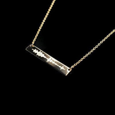 Your voice sound wave secret message horizontal bar nameplate necklace - Voice sound wave | yellow or rose GOLD filled or sterling silver