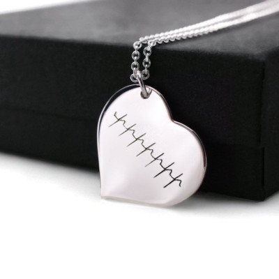 heartbeat | actual handwriting | artwork | voice wave engraved sterling silver heart personalized pendant necklace | EKG | ECG | Sonogram