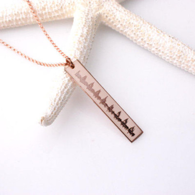 sound-wave vertical bar nameplate necklace with two pendants | your voice | EKG | sonogram in sterling silver, rose or yellow gold filled