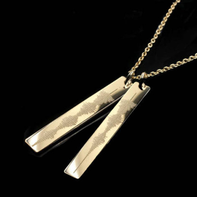 sound-wave vertical bar nameplate necklace with two pendants | your voice | EKG | sonogram in sterling silver, rose or yellow gold filled