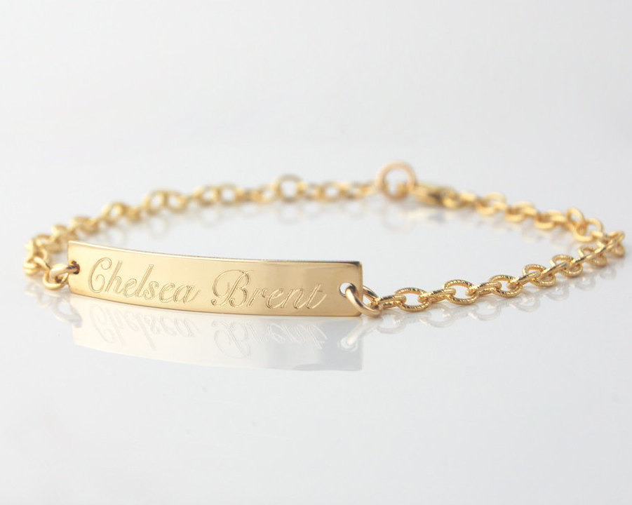 Baby ID bracelet in Gold fill or sterling silver Custom engraved Bar nameplate Bridesmaids