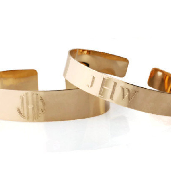 Monogram Cuff bracelet • Custom engraved in various widths 14k gold filled, Rose gold filled or ...