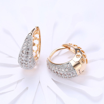 18K Gold Plated Crystal Pear Shaped Teardrop Hoop Earrings