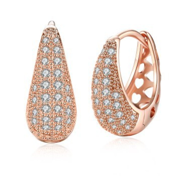 18K Gold Plated Crystal Pear Shaped Teardrop Hoop Earrings