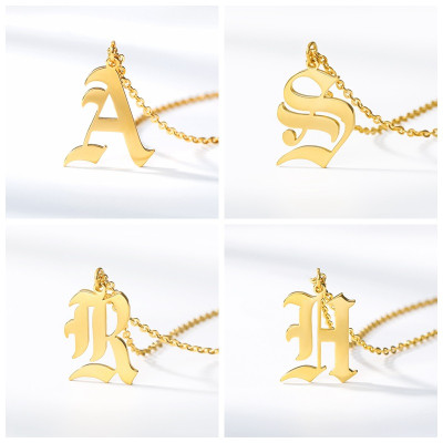 Custom Womens Mens Unisex Initial Letter Charm Old English 18ct Gold Plated - All Birthstone™