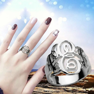 Birthstone Monogram Rings For Women Men Unisex Sterling Silver  - All Birthstone™