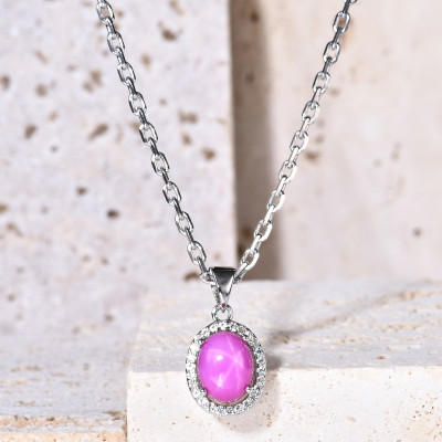 Star Ruby Necklace, Star Sapphire Cabochon, September October Birthstone, Sterling Silver Chain