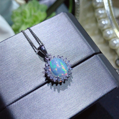 Opal Necklace, Fabulous 7*9mm Opal Pendant Solid Silver Opal Necklace Natural Opal Jewelry