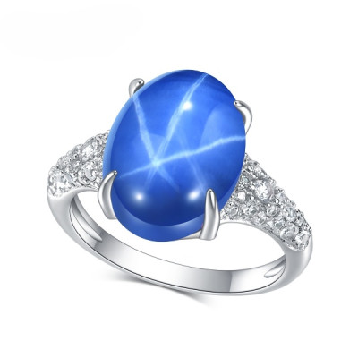 Star Sapphire Ring,Star Sapphire Cabochon Solitaire Sterling Silver