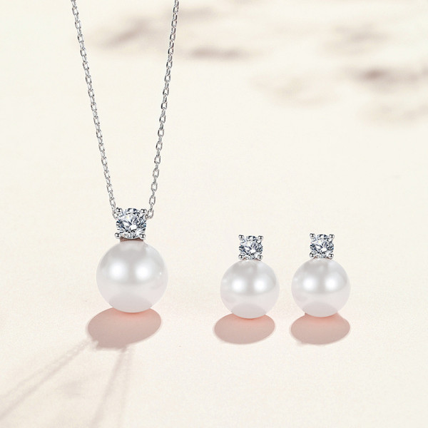 Bridesmaid Jewelry Prom Jewelry Set: Swarovski Crystal and White Pearl Necklace and Earrings Set