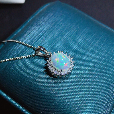 Opal Necklace, Fabulous 7*9mm Opal Pendant Solid Silver Opal Necklace Natural Opal Jewelry