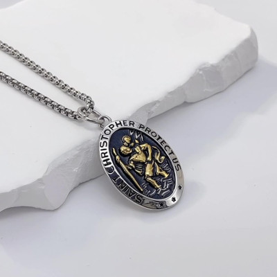 Personalised Engraved Men Saint Christopher in Gold and Silver