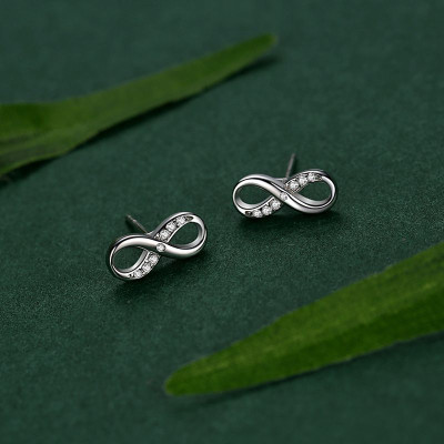 Sterling Silver Sparkling Infinity Stud Earrings