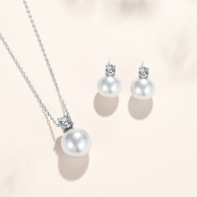 Bridesmaid Jewelry Prom Jewelry Set: Swarovski Crystal and White Pearl Necklace and Earrings Set