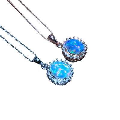 Opal Necklace, Fabulous 7*9mm Opal Pendant Solid Silver Opal Necklace Natural Opal Jewelry