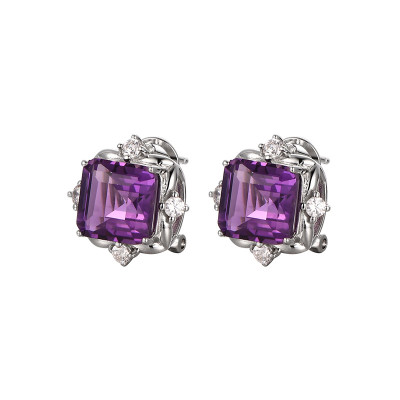 Amethyst Stud Earrings Sterling Silver, Purple, February Birthstone
