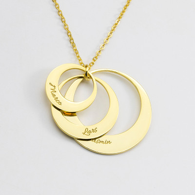 Personalized Three Ring Family Necklace - Engraved Gold Tone