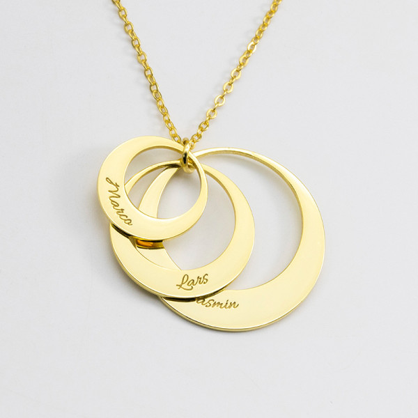Personalized Three Ring Family Necklace - Engraved Gold Tone