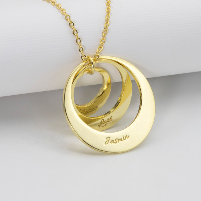 Personalized Three Ring Family Necklace - Engraved Gold Tone