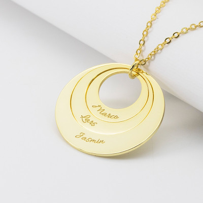 Personalized Three Ring Family Necklace - Engraved Gold Tone