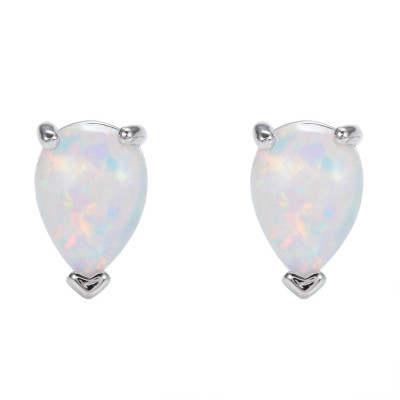 Elegant Sterling Silver Teardrop Opal Cabochon Stud Earrings