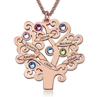 Engraved Family Tree Necklace with Birthstones Sterling Silver  - All Birthstone™