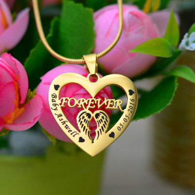 Personalised Angel in My Heart Necklace - 18ct Gold Plated - All Birthstone™