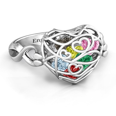 Encased in Love Caged Hearts Ring with Infinity Band - All Birthstone™