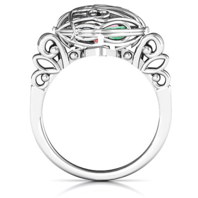 Encased in Love Caged Hearts Ring with Butterfly Wings Band - All Birthstone™