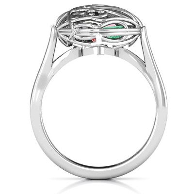Encased in Love Caged Hearts Ring with Ski Tip Band - All Birthstone™
