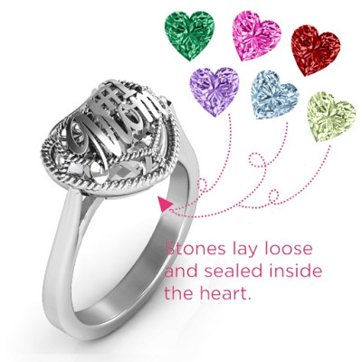 #1 Mom Caged Hearts Ring with Ski Tip Band - All Birthstone™