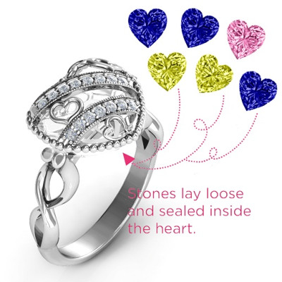 Sparkling Diamond Hearts Caged Hearts Ring with Infinity Band - All Birthstone™