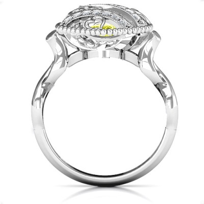 Sparkling Diamond Hearts Caged Hearts Ring with Infinity Band - All Birthstone™