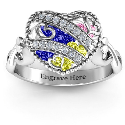Sparkling Hearts Caged Hearts Ring with Infinity Band - All Birthstone™
