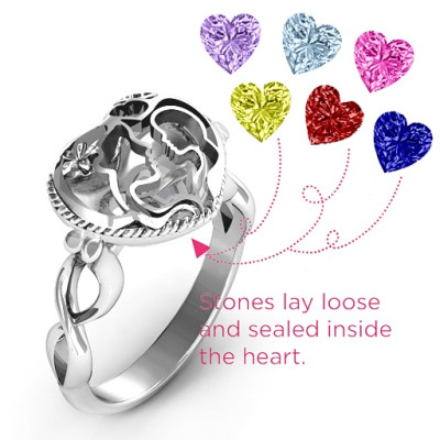 Mother and Child Caged Hearts Ring with Infinity Band - All Birthstone™