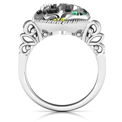 Mother and Child Caged Hearts Ring with Butterfly Wings Band - All Birthstone™