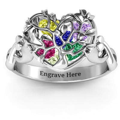 Family Tree Caged Hearts Ring with Infinity Band - All Birthstone™
