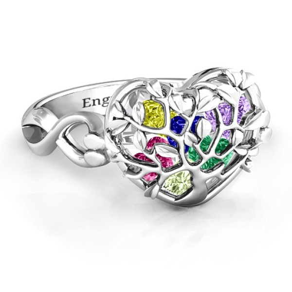 Family Tree Caged Hearts Ring with Infinity Band - All Birthstone™