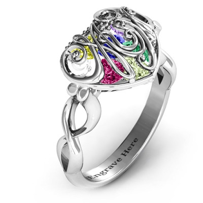 #1 Mom Caged Hearts Ring with Infinity Band - All Birthstone™