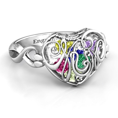 #1 Mom Caged Hearts Ring with Infinity Band - All Birthstone™