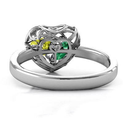 Encased in Love Petite Caged Hearts Ring with Classic with Engravings Band - All Birthstone™