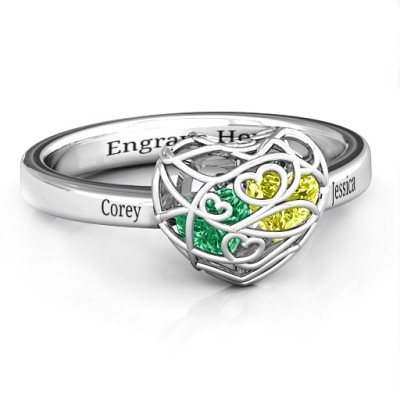 Encased in Love Petite Caged Hearts Ring with Classic Band - All Birthstone™