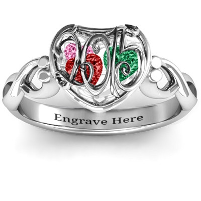 2015 Petite Caged Hearts Ring with Infinity Band - All Birthstone™