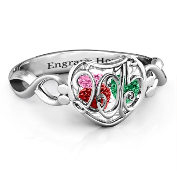 2015 Petite Caged Hearts Ring with Infinity Band - All Birthstone™
