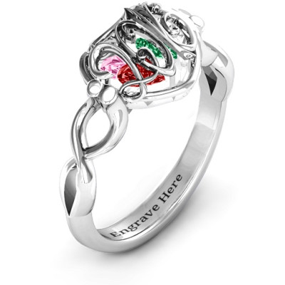 2016 Petite Caged Hearts Ring with Infinity Band - All Birthstone™