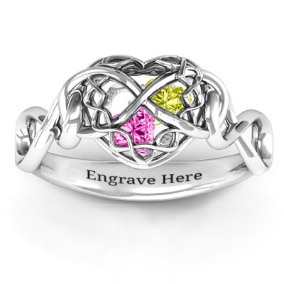 My Infinite Love Caged Hearts Ring - All Birthstone™