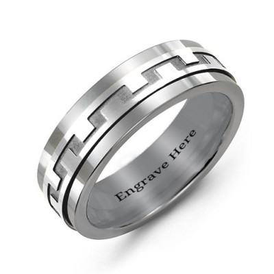 Sterling Silver Mens Detailed Modern Tungsten Band Ring - All Birthstone™