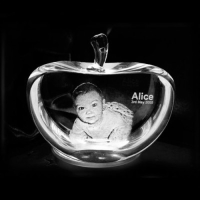 Apple Shape Crystal With 2D/3D Engraving Inside - All Birthstone™